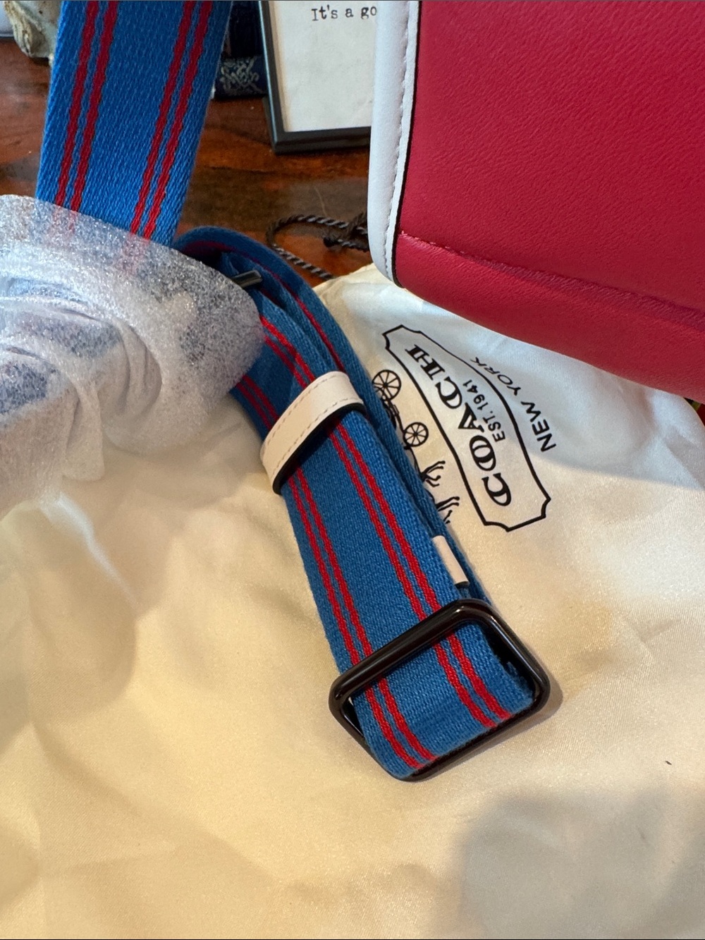Coach Quilted Colorblock Small Tote in Red, Blue & White - Picture 7 of 14